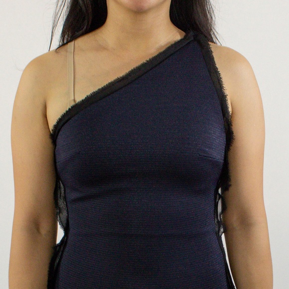 Navy Blue Pencil Dress with Sheer Lining - Picture 1 of 3